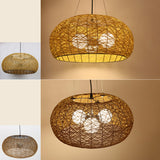 Modern Dining Room Woven Rattan Dome Pendant Chandelier Image - 14