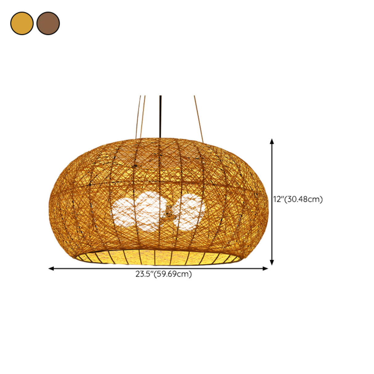 Modern Dining Room Woven Rattan Dome Pendant Chandelier 