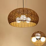 Modern Dining Room Woven Rattan Dome Pendant Chandelier Image - 2