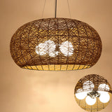 Modern Dining Room Woven Rattan Dome Pendant Chandelier Image - 7