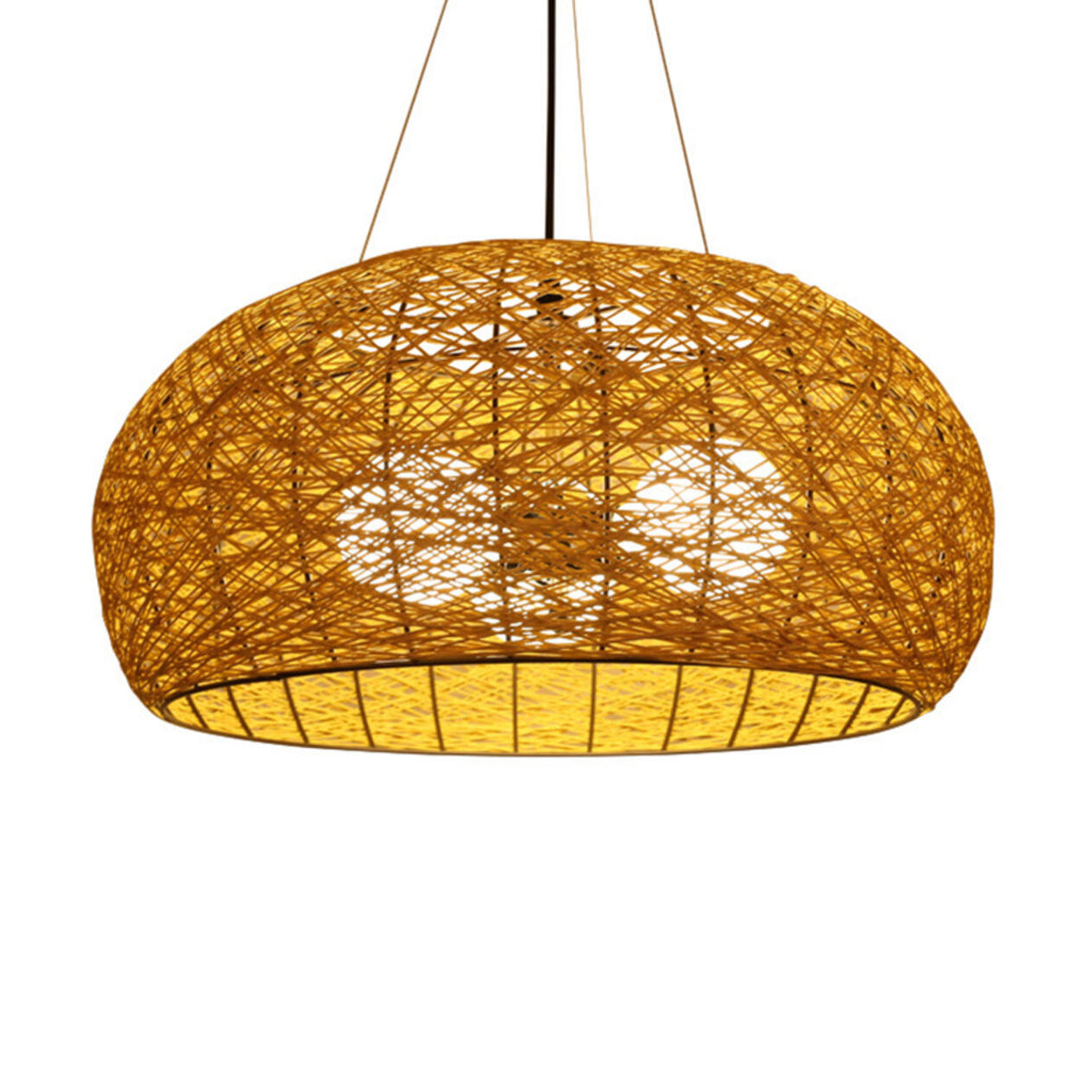 Modern Dining Room Woven Rattan Dome Pendant Chandelier Image - 9