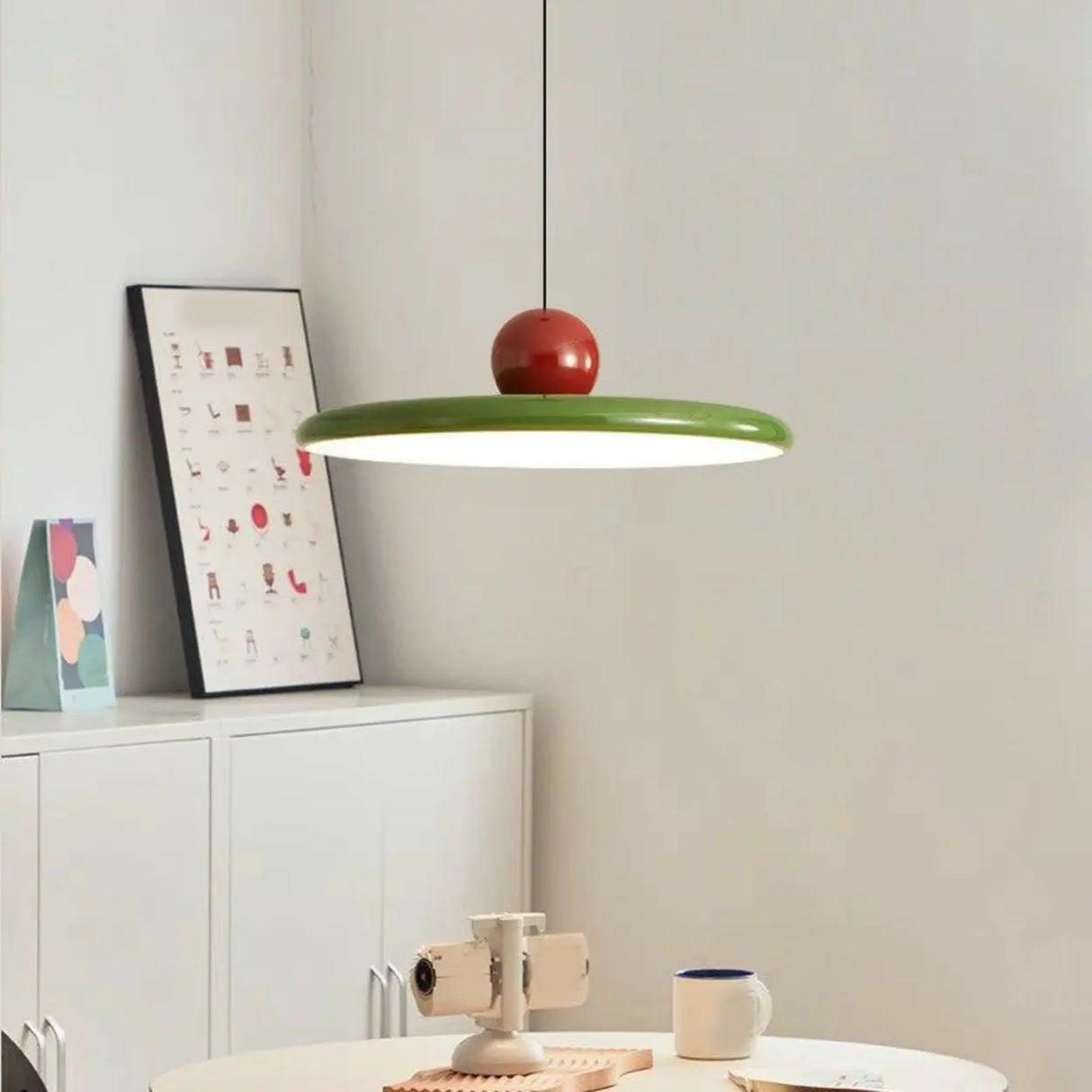 Modern Disc Cream Round Acrylic Dining Room Pendant Light Image - 4