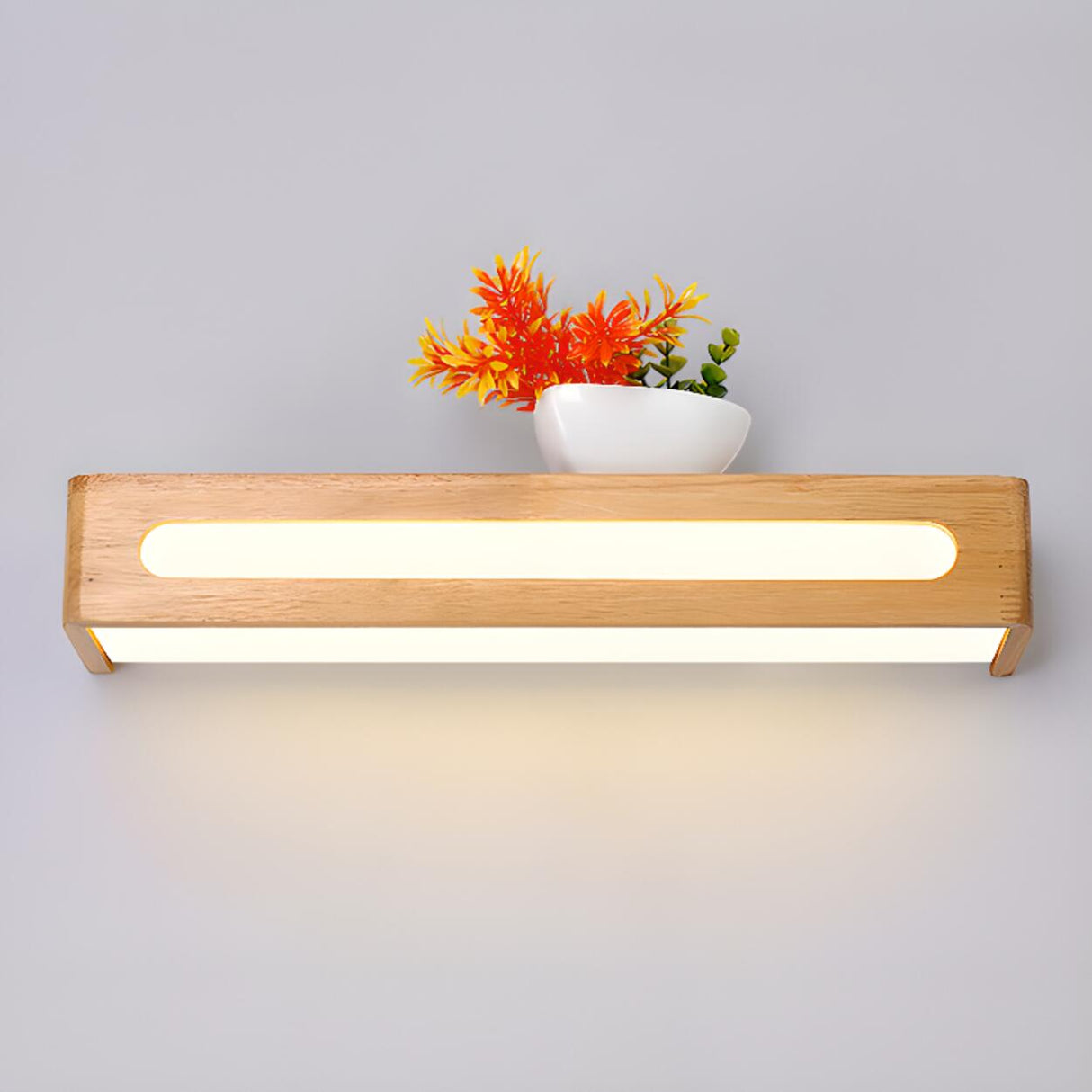 Modern Display Shelf Wooden Rectangle Vanity Light Image - 10