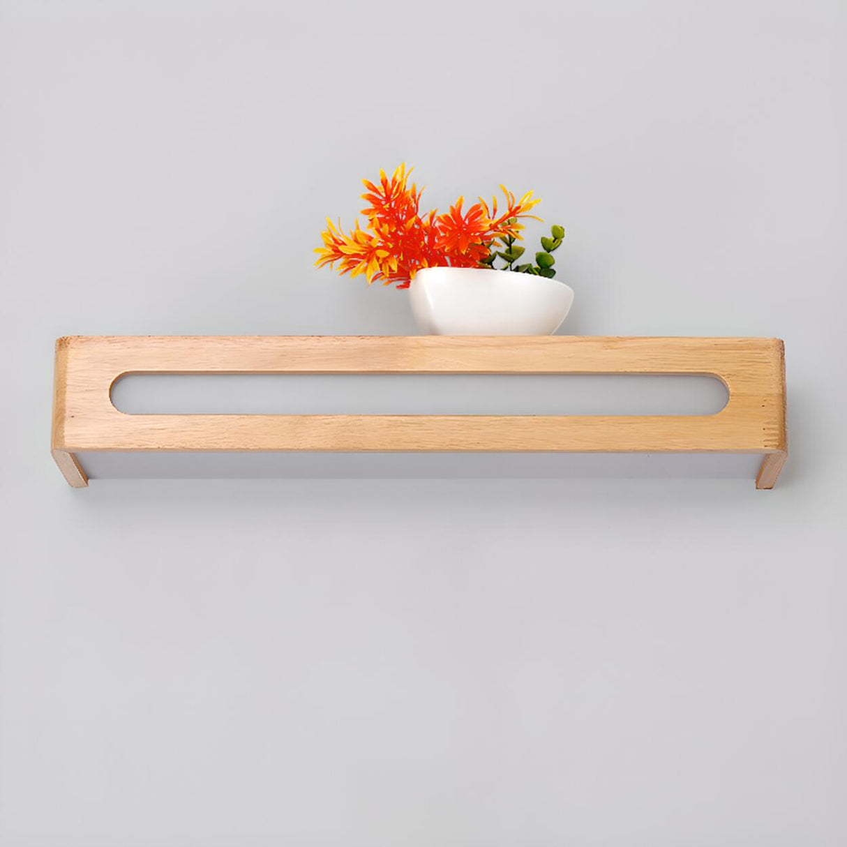 Modern Display Shelf Wooden Rectangle Vanity Light Image - 11