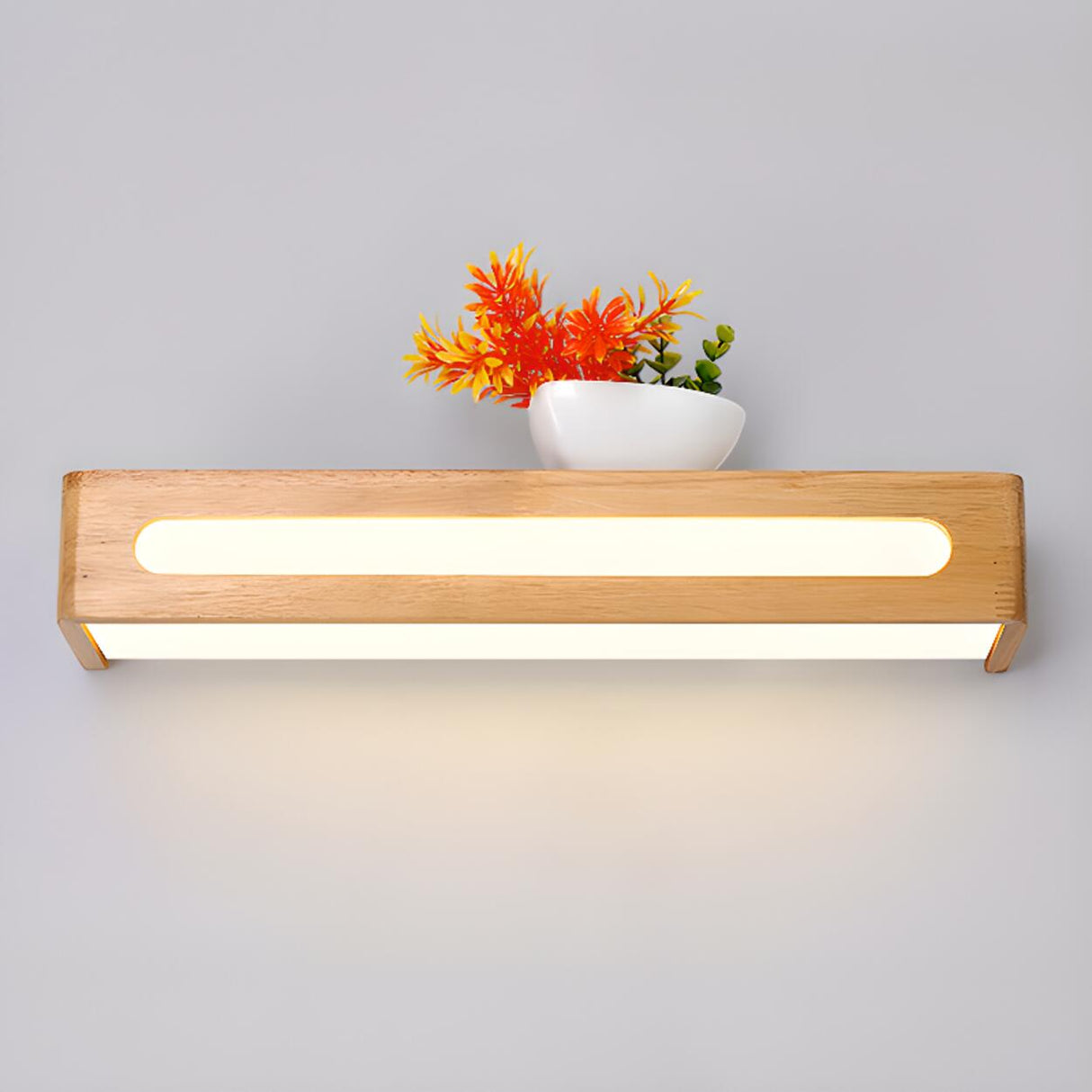 Modern Display Shelf Wooden Rectangle Vanity Light Image - 12