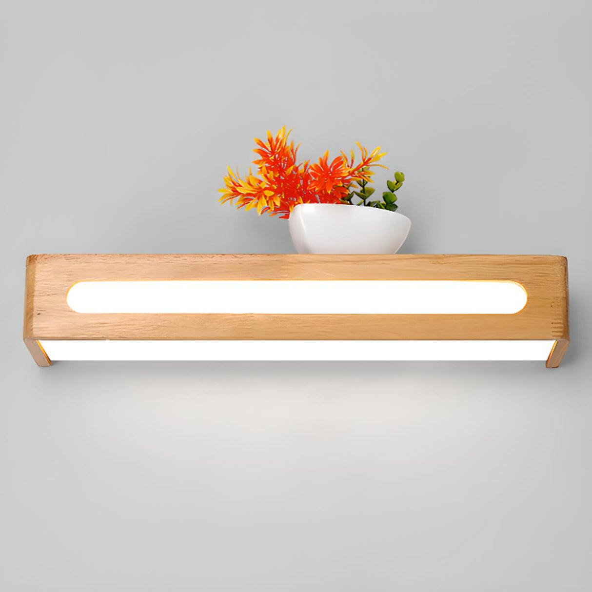 Modern Display Shelf Wooden Rectangle Vanity Light Image - 14