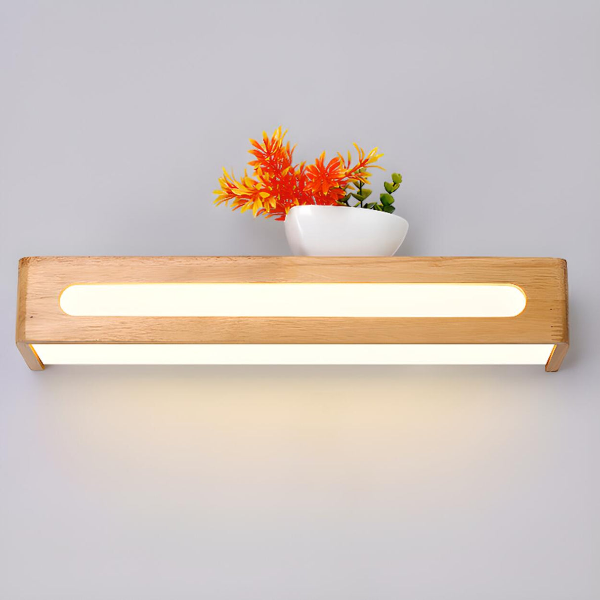 Modern Display Shelf Wooden Rectangle Vanity Light Image - 16