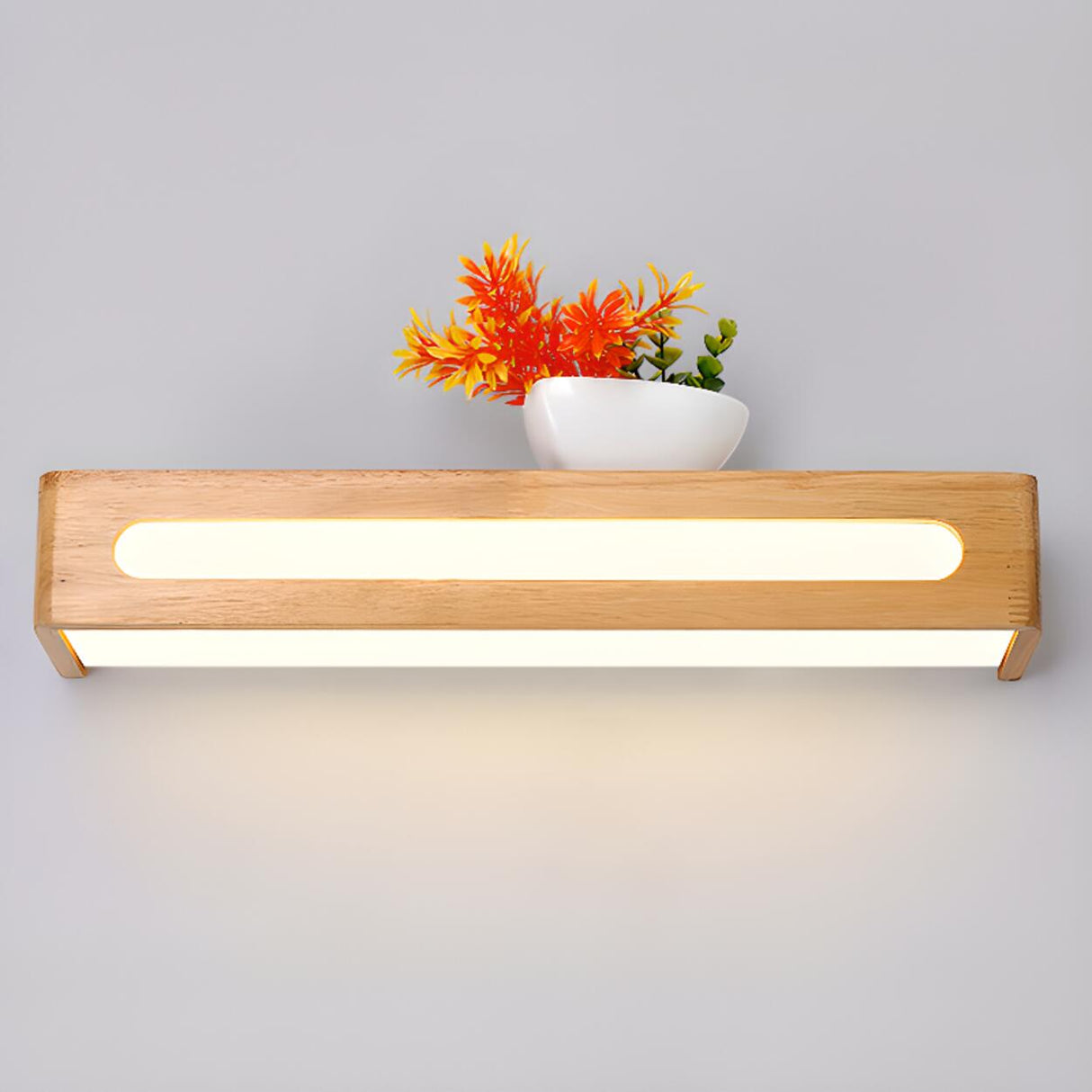 Modern Display Shelf Wooden Rectangle Vanity Light Image - 17