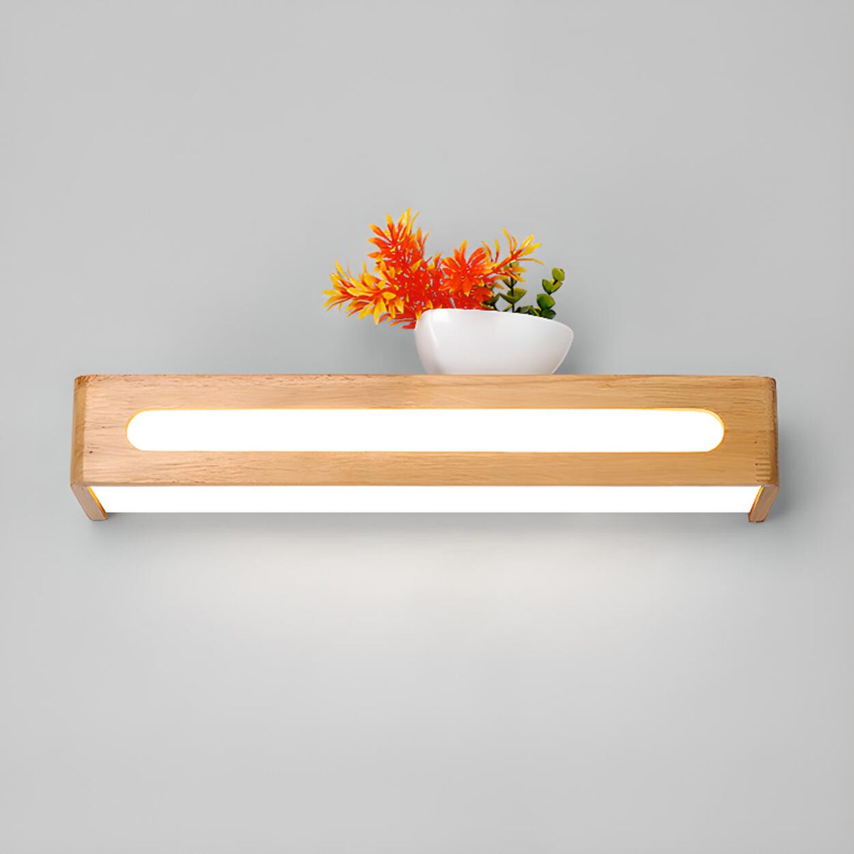 Modern Display Shelf Wooden Rectangle Vanity Light Image - 2