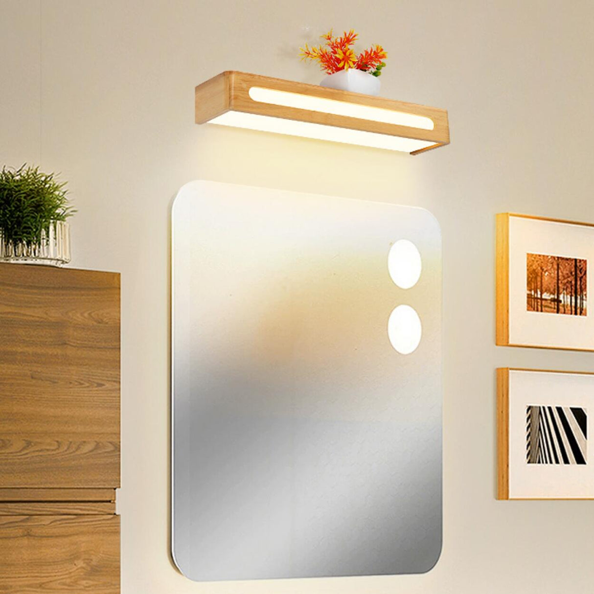 Modern Display Shelf Wooden Rectangle Vanity Light Image - 8