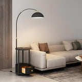 Modern Dome Black Arc Floor Lamp with Side Table Image - 1