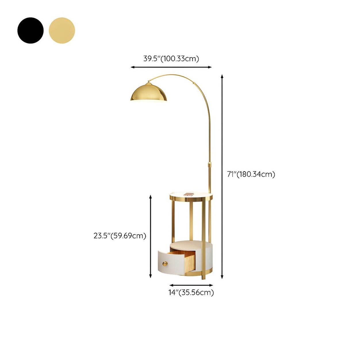 Modern Dome Black Arc Floor Lamp with Side Table 