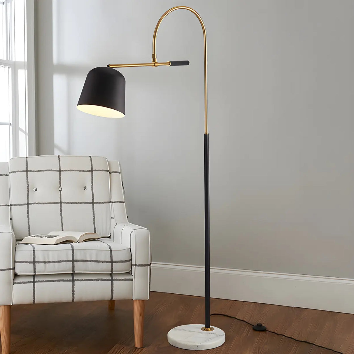 Modern Dome Black Metal Adjustable Reading Floor Lamp Image - 5