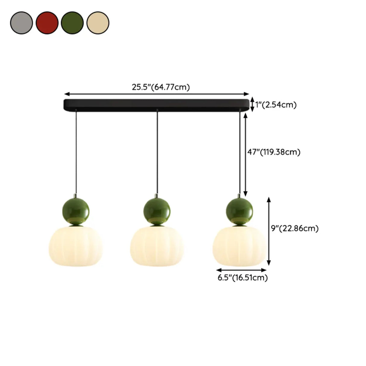 Modern Dome Metal Pendant Dining Room Red Large 3-Light 