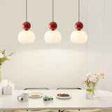 Modern Dome Metal Pendant Dining Room Red Large 3-Light Image - 6