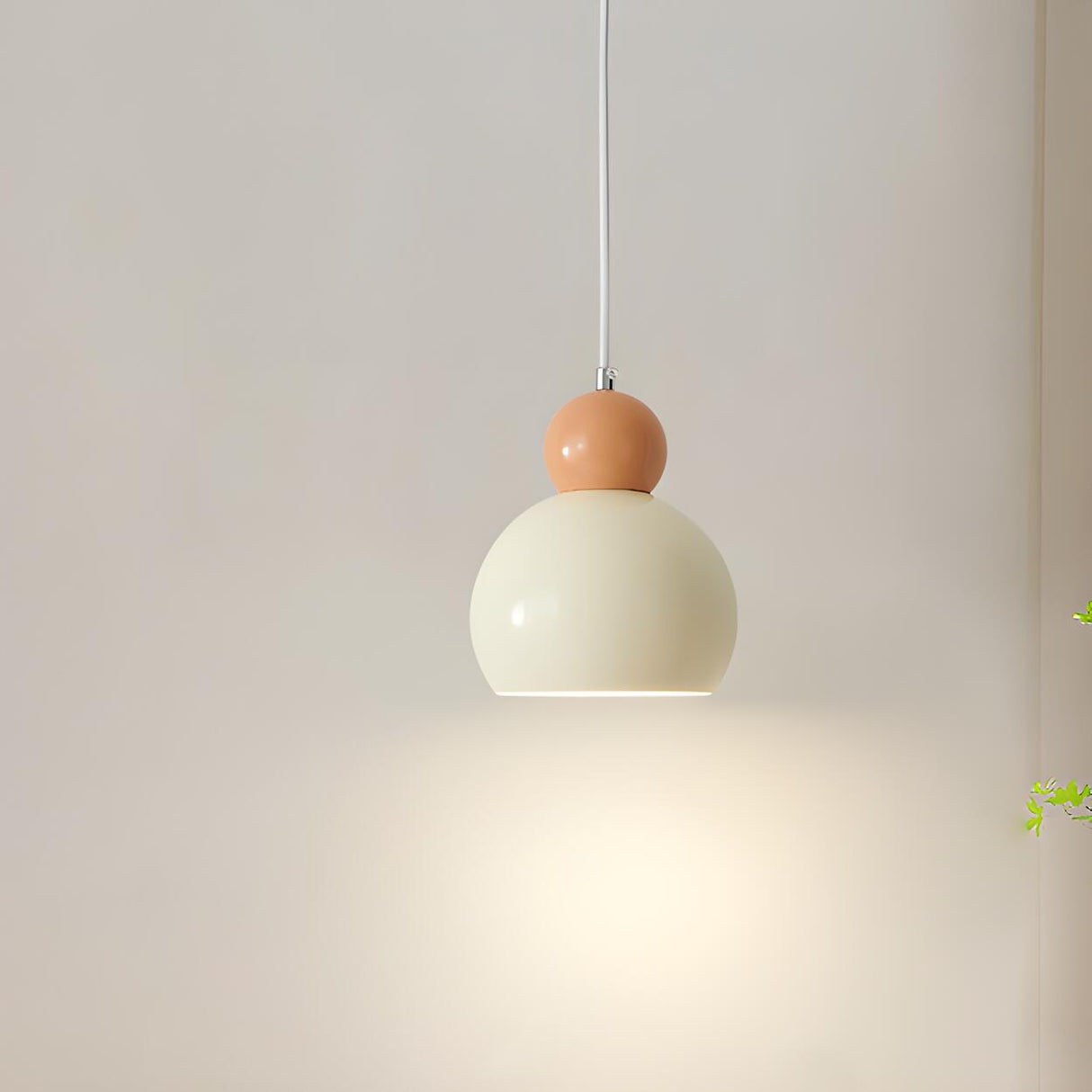 Modern Dome Minimalist Beige Bedroom Pendant Light Image - 4