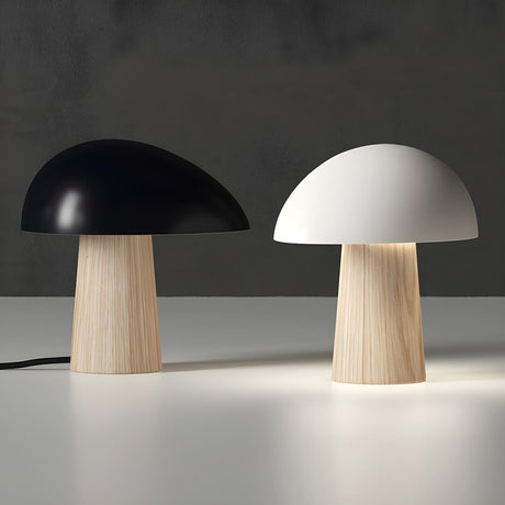 Modern Dome Mushroom Wood Base Bedroom LED Table Lamp Image - 1