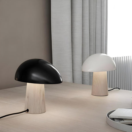 Modern Dome Mushroom Wood Base Bedroom LED Table Lamp Image - 2