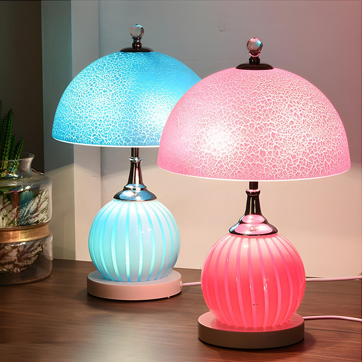 Modern Dome Shade Globe Base Glass Night Table Lamp Image - 1