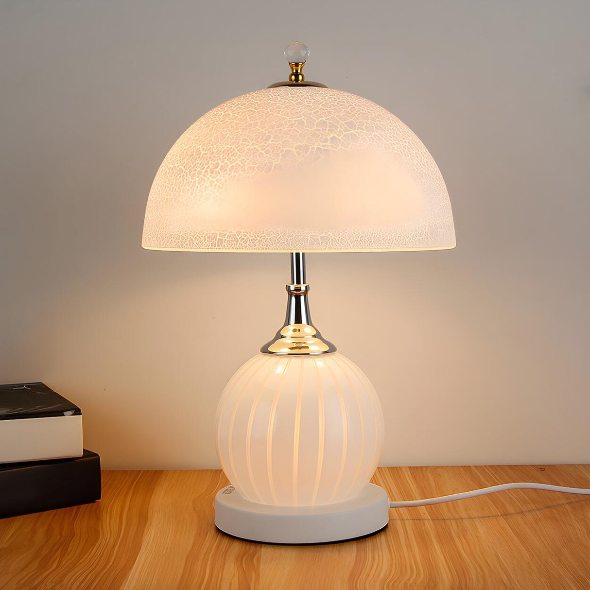 Modern Dome Shade Globe Base Glass Night Table Lamp Image - 14