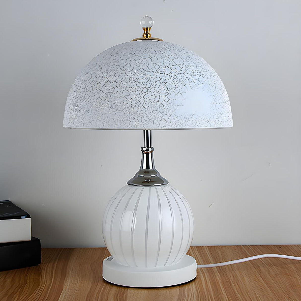 Modern Dome Shade Globe Base Glass Night Table Lamp Image - 16