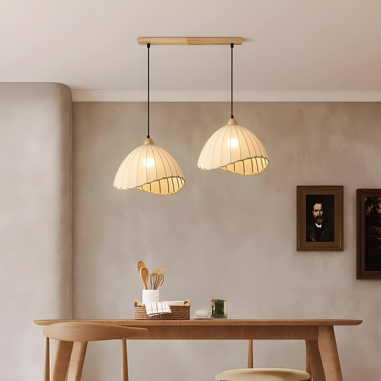 Modern Dome Shell Pendant Light Dining Room Flexible Length Image - 1