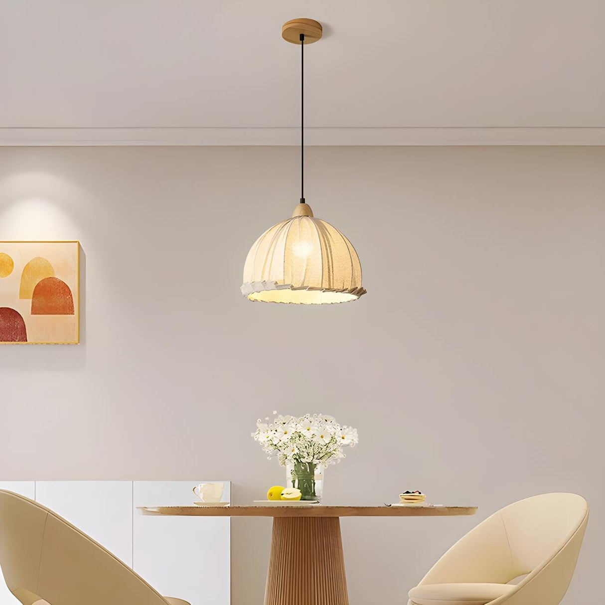 Modern Dome Shell Pendant Light Dining Room Flexible Length Image - 4