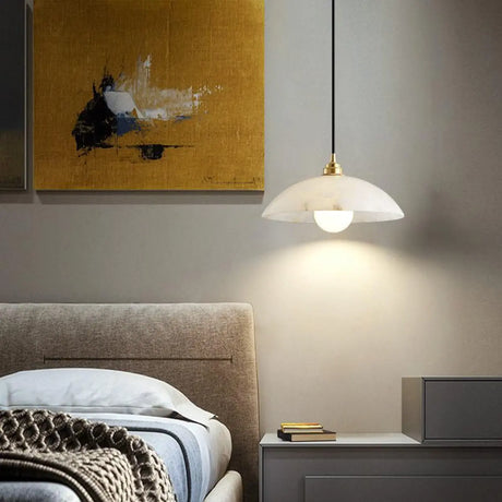 Modern Dome Stone Pendant Light for Bedroom Gold Mini Image - 1