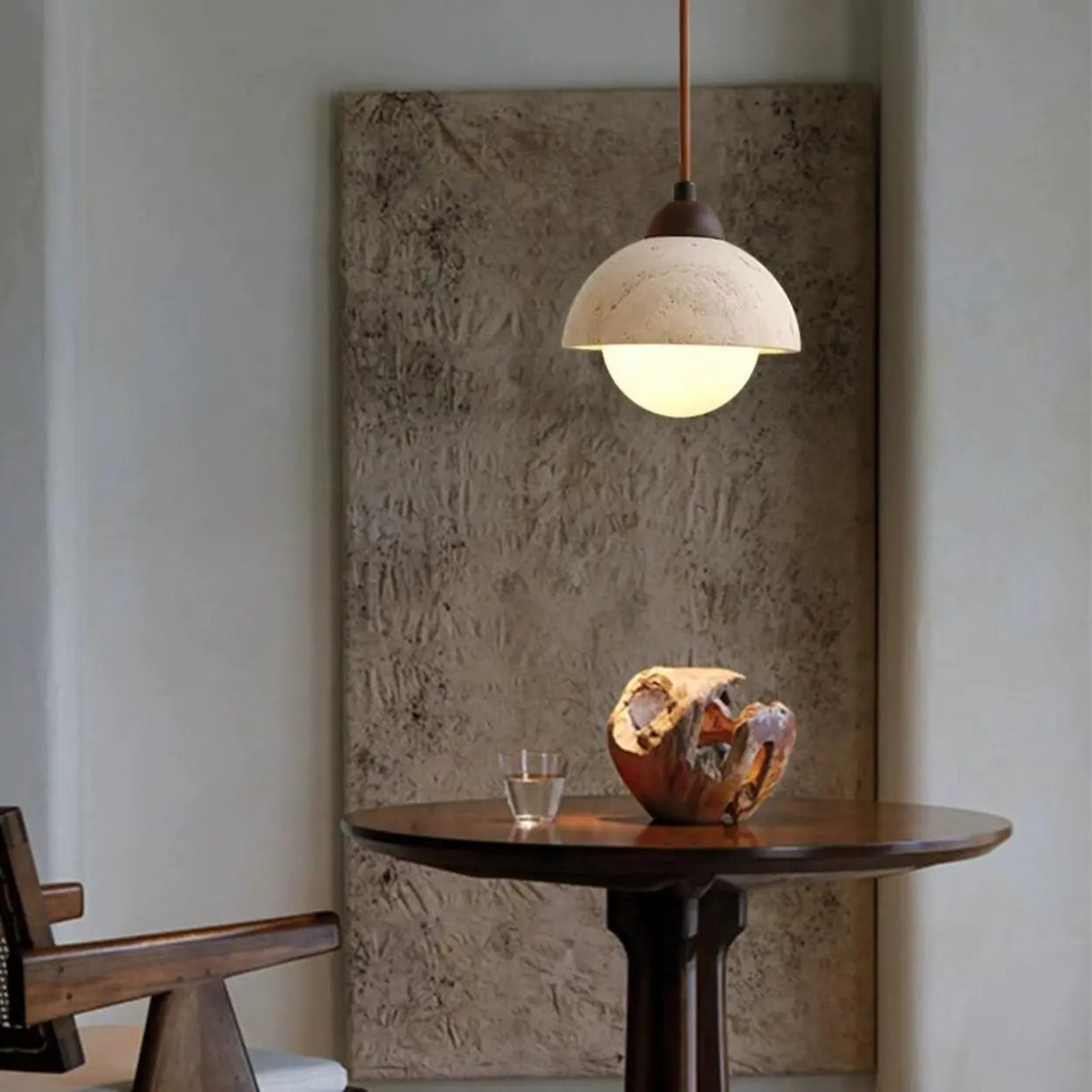 Modern Dome Walnut Stone Dining Room Pendant Light Image - 1