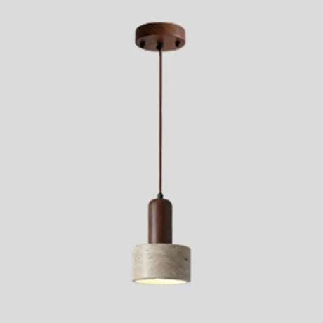 Modern Dome Walnut Stone Dining Room Pendant Light Image - 2