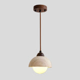 Modern Dome Walnut Stone Dining Room Pendant Light Image - 3