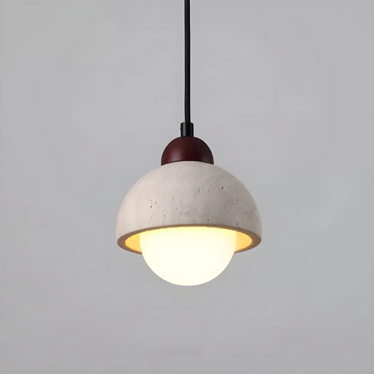 Modern Dome Walnut Stone Dining Room Pendant Light Image - 8