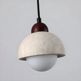 Modern Dome Walnut Stone Dining Room Pendant Light Image - 9