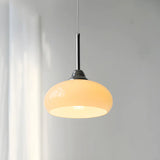 Modern Dome White Glass Pendant Light Adjustable Chrome Image - 6