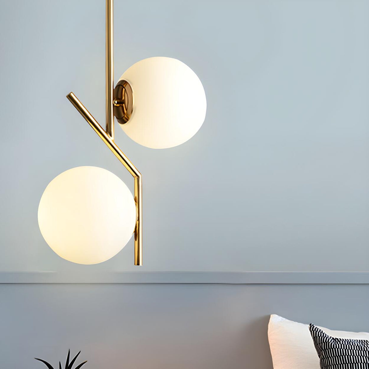 Modern Double Globe Pendant Light Gold Minimalist Chandelier Image - 6