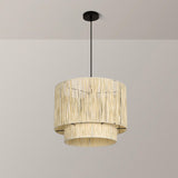 Modern Double Layer Cylinder Woven Rattan Pendant Light Image - 14