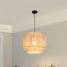 Modern Double Layer Cylinder Woven Rattan Pendant Light Image - 3