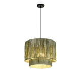 Modern Double Layer Cylinder Woven Rattan Pendant Light Image - 8