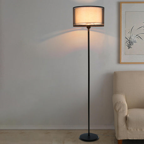 Modern Double Layered Drum Shade Black Floor Lamp Image - 2