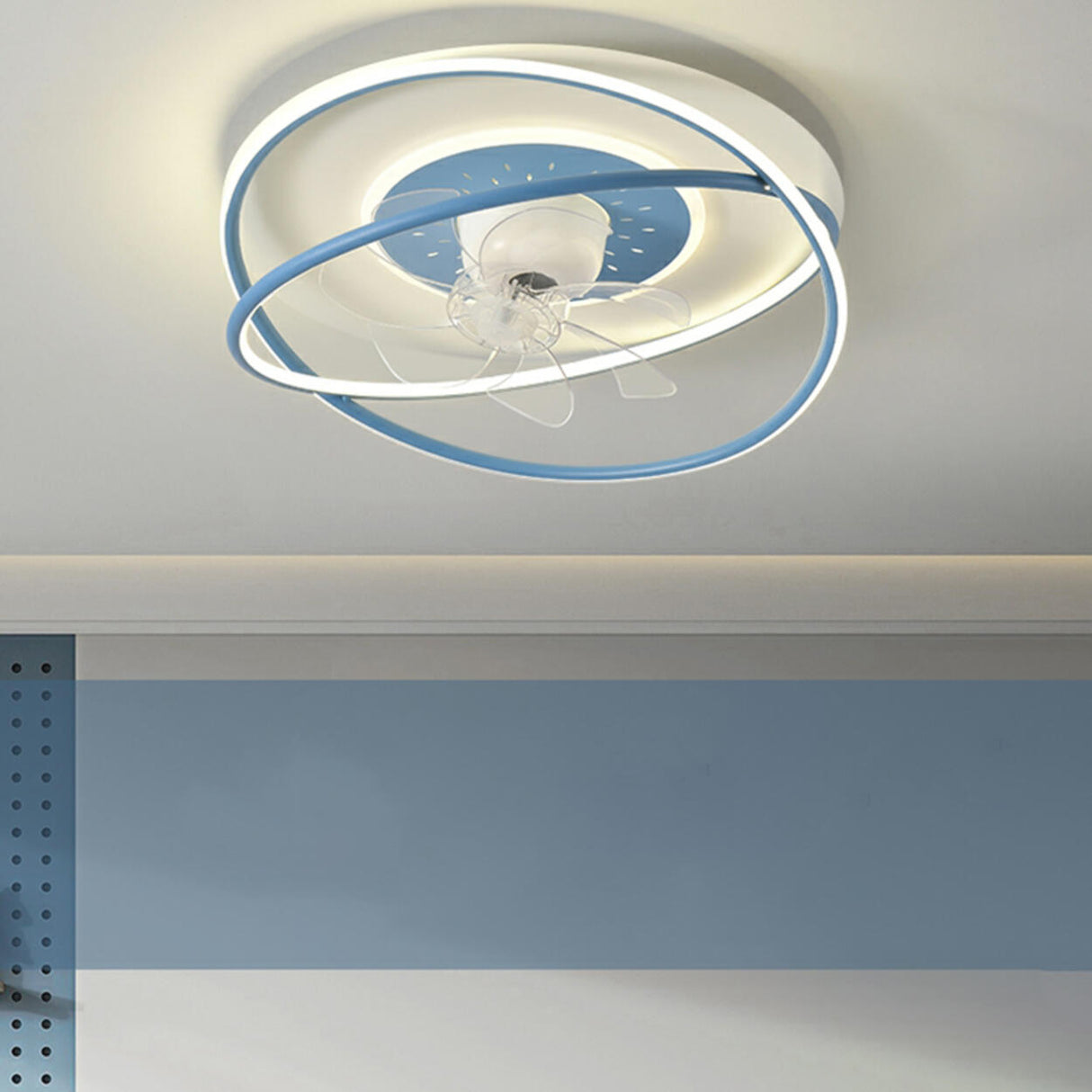 Modern Double Ring 7 Clear Blades LED Ceiling Fan Light Image - 1