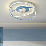 Modern Double Ring 7 Clear Blades LED Ceiling Fan Light Image - 1