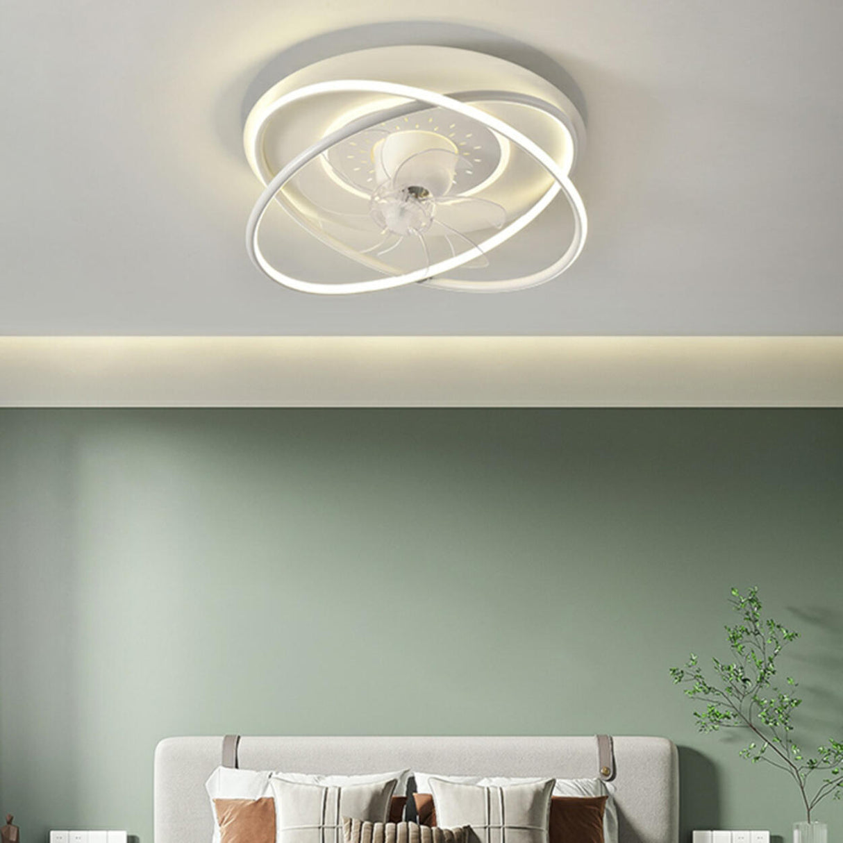 Modern Double Ring 7 Clear Blades LED Ceiling Fan Light Image - 15