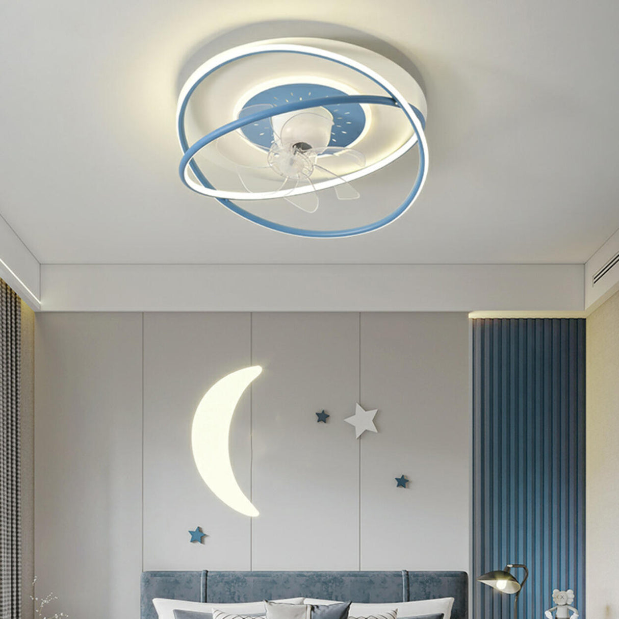 Modern Double Ring 7 Clear Blades LED Ceiling Fan Light Image - 3