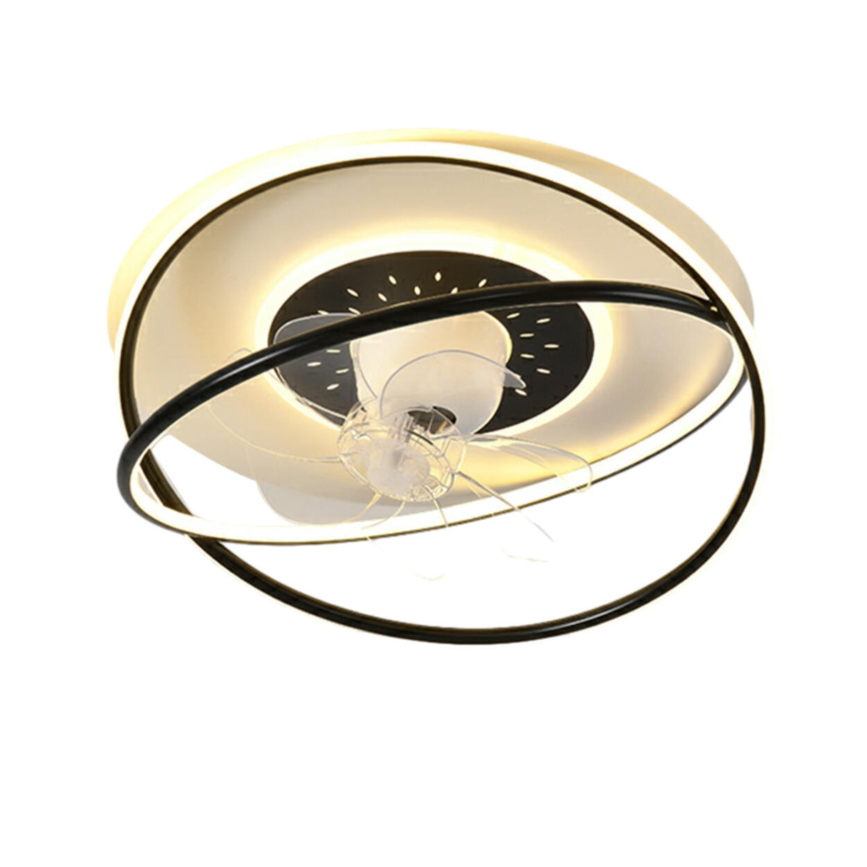 Modern Double Ring 7 Clear Blades LED Ceiling Fan Light Image - 5