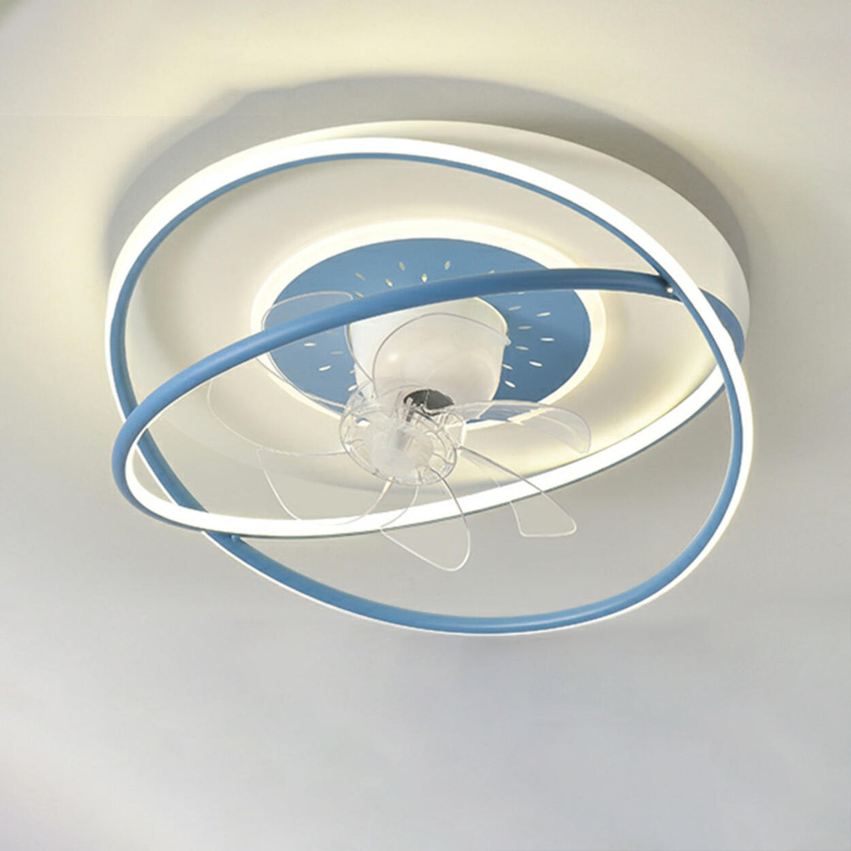 Modern Double Ring 7 Clear Blades LED Ceiling Fan Light Image - 6