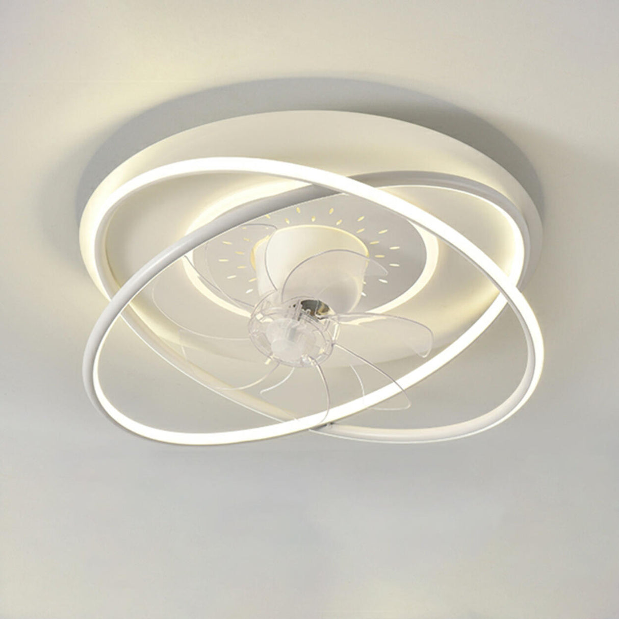 Modern Double Ring 7 Clear Blades LED Ceiling Fan Light Image - 7