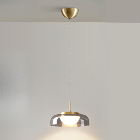 Modern Dove Grey Clear Glass Vaulted Pendant Light Image - 2