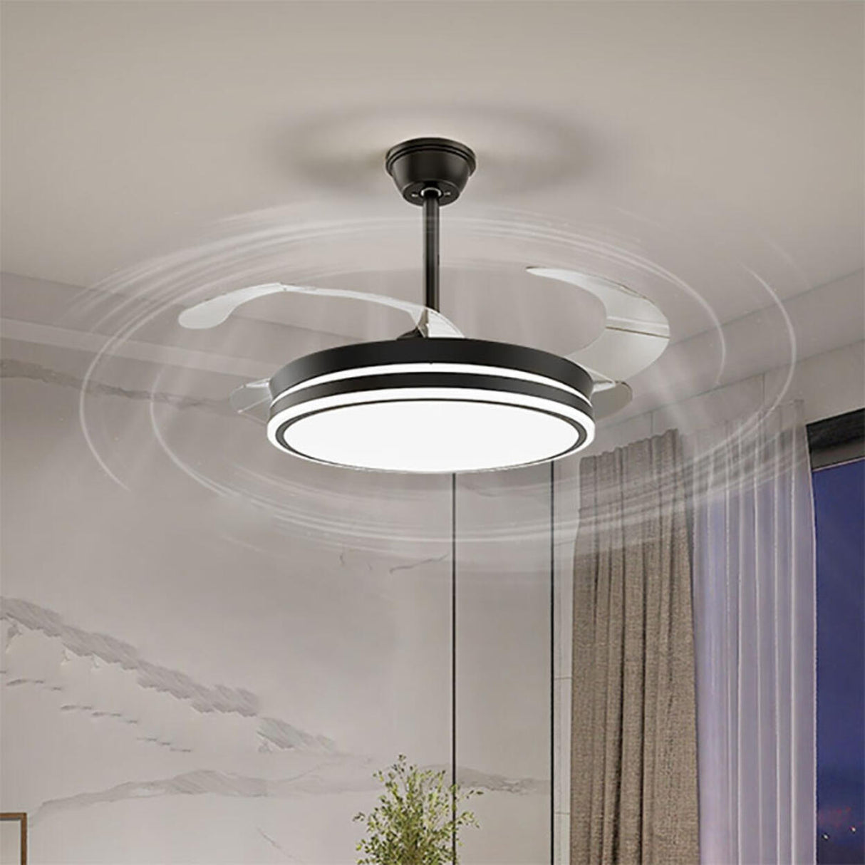 Modern Down Rod 3 Clear Blade LED Ceiling Fan Light Image - 13