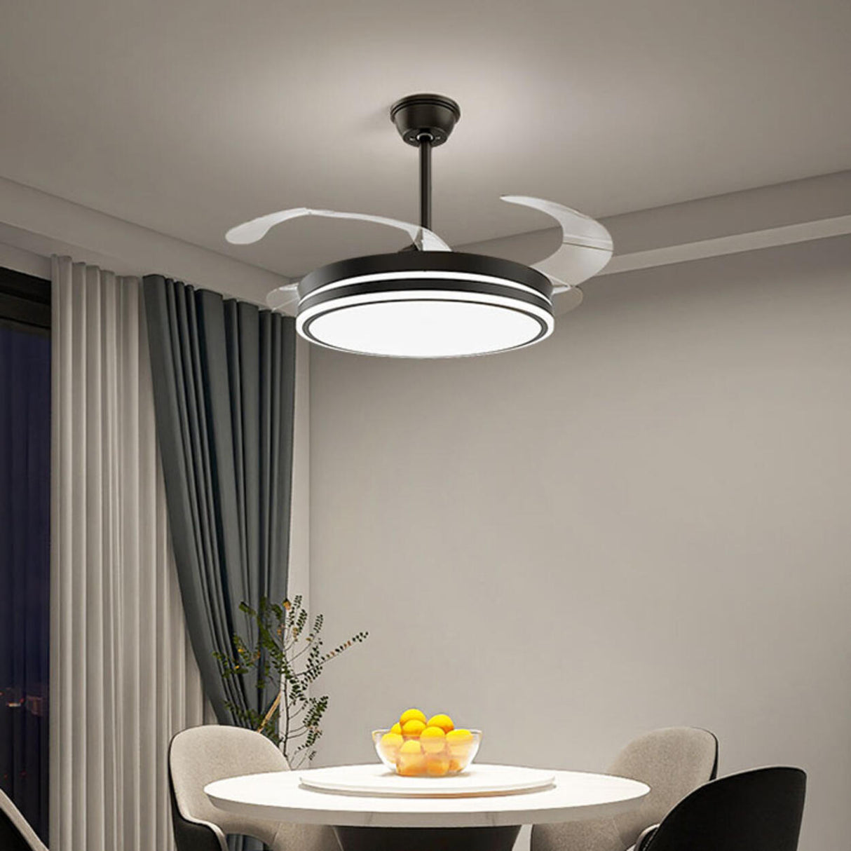 Modern Down Rod 3 Clear Blade LED Ceiling Fan Light Image - 2