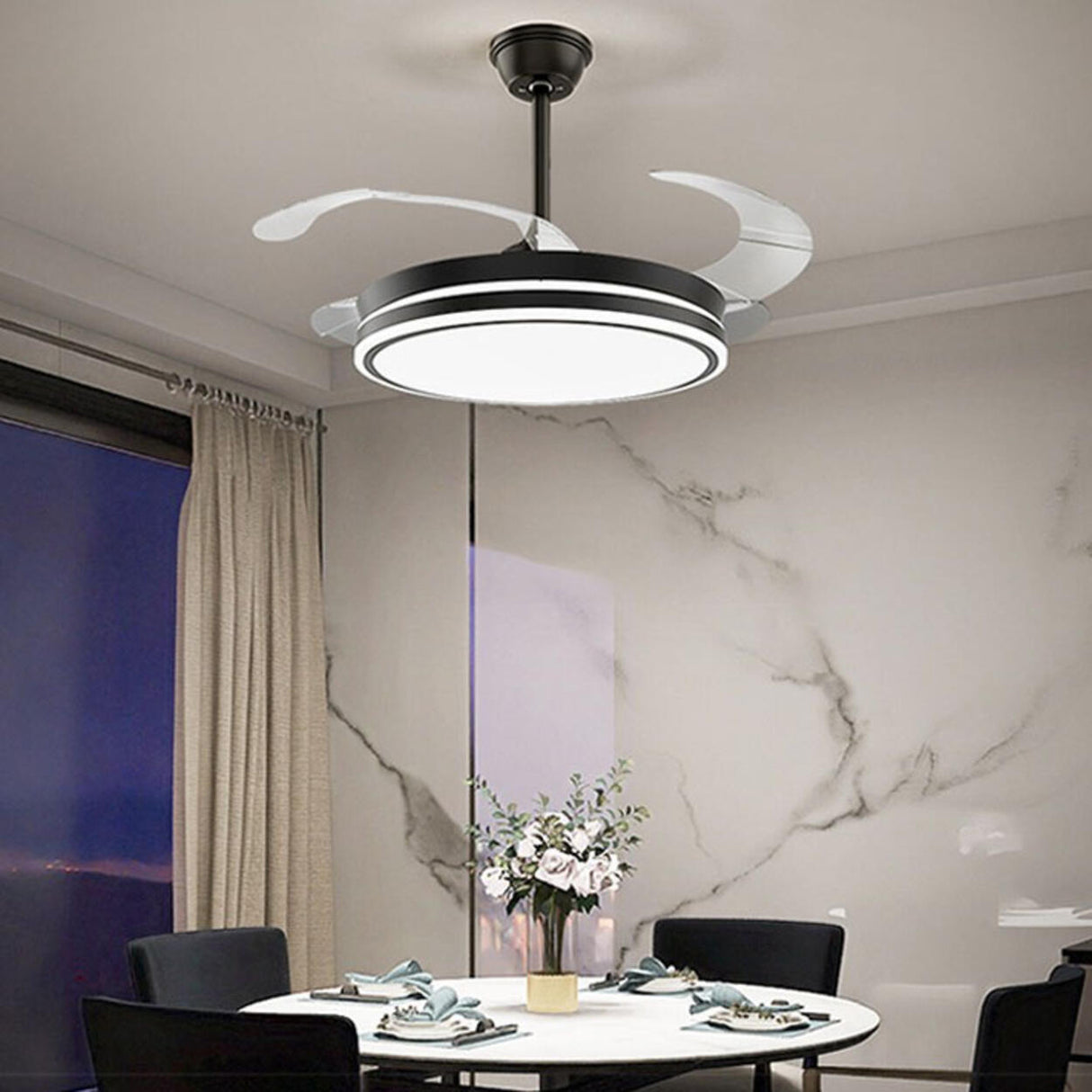 Modern Down Rod 3 Clear Blade LED Ceiling Fan Light Image - 3